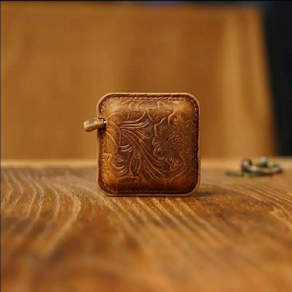 NEW! Brown Leather Embossed Tape Measurer - Picture 2 of 6